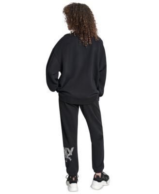 Women's Graffiti Rhinestone Logo Blouson-Sleeve Drop-Shoulder Sweatshirt