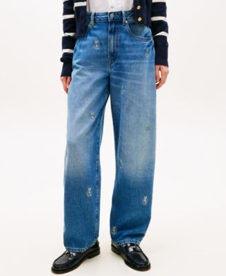 Women's All-Over Crest Wide-Leg Barrel Jeans