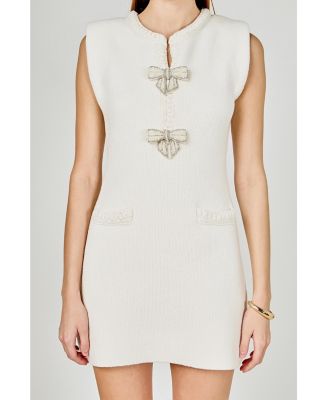 Women's Sleeveless mini knit dress with bow accents
