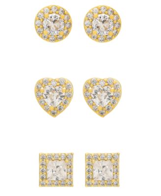 3-Piece Lab-Grown White Sapphire (2-5/8 ct. t.w.) Stud Earrings Set in 14k Gold Over Sterling Silver
