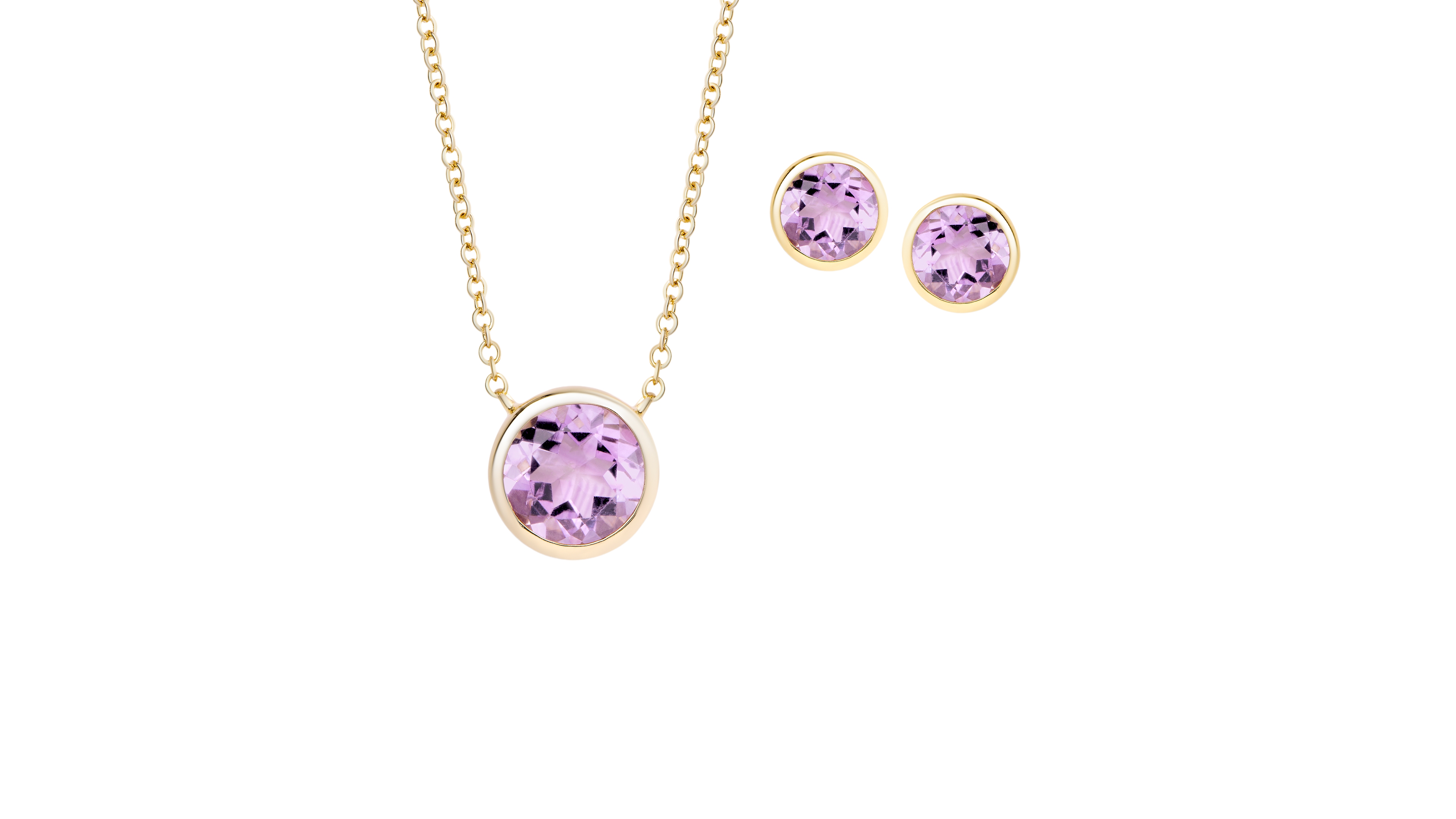 Macy's 2-Piece Amethyst (2.60 ct. t.w.) and Round Bezel Necklace Stud Earrings Set 14k Gold Over Sterling Silver (Also Available Garnet, Blu