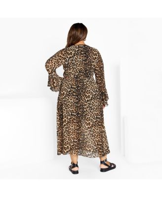 Women's Plus Size Plunge Frill Print Maxi Dress