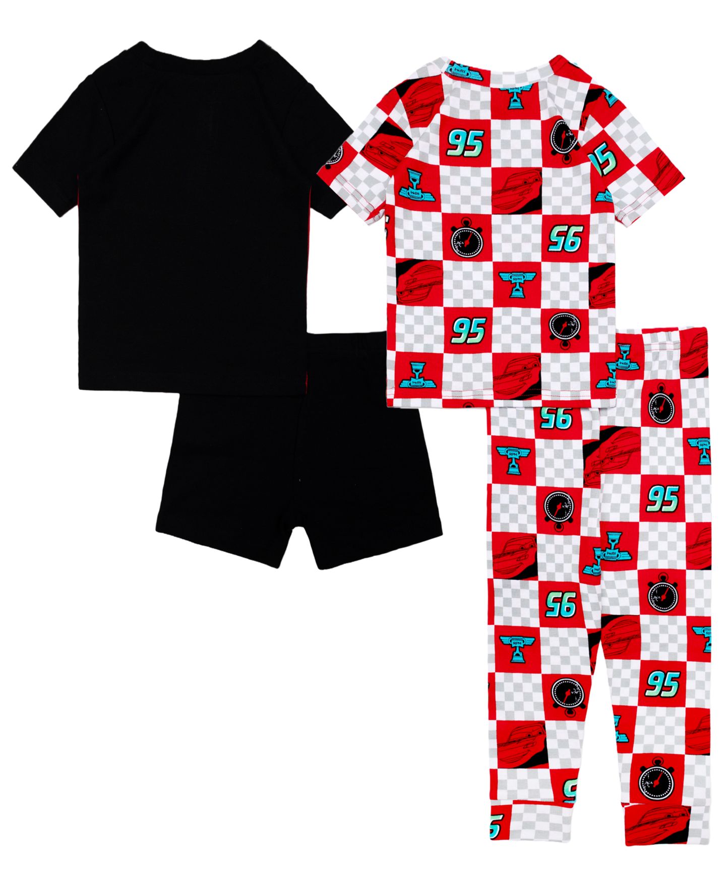 Детская пижама Cars McQueen для малышей из 4 предметов: топы, шорты, брюки, цвет: Красный / Чёрный — фото 2