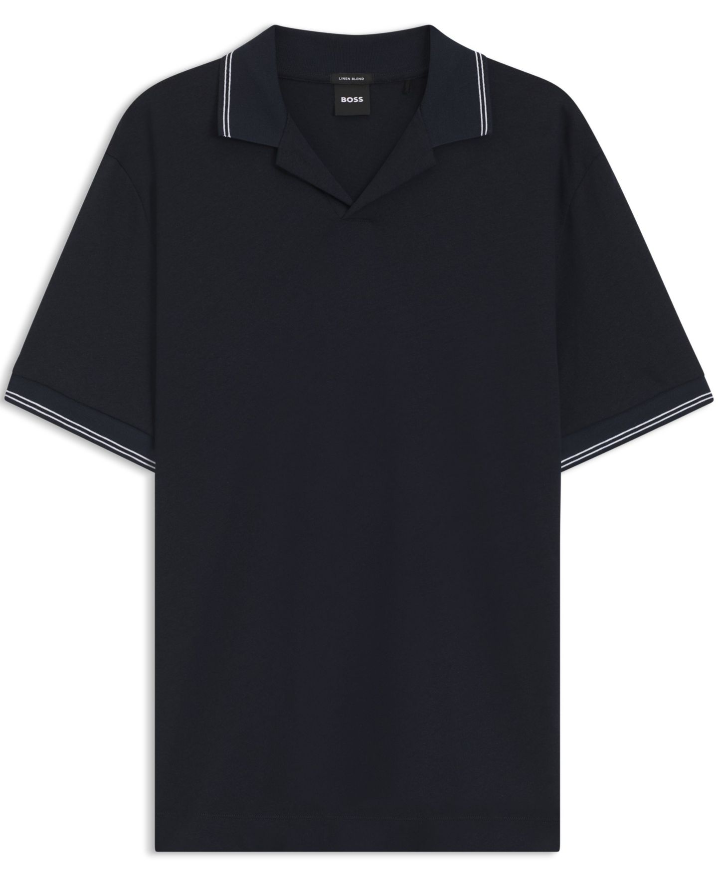 Мужское поло Hugo Boss Cotton-Linen Johnny Collar Polo Shirt, цвет: Тёмный синий — фото 4