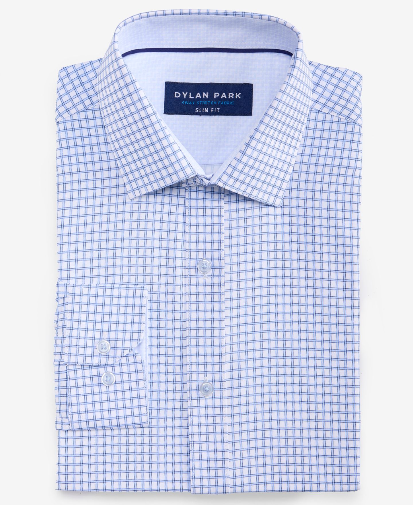 Мужская рубашка Dylan Park Slim-Fit Performance Four-Way Stretch Dress Shirt, цвет: Синий — фото 3