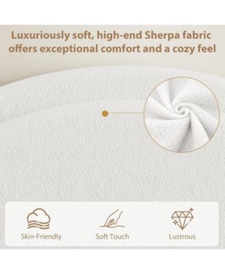 White twin upholstered boucle bed with storage drawers, round headboard, platform frame