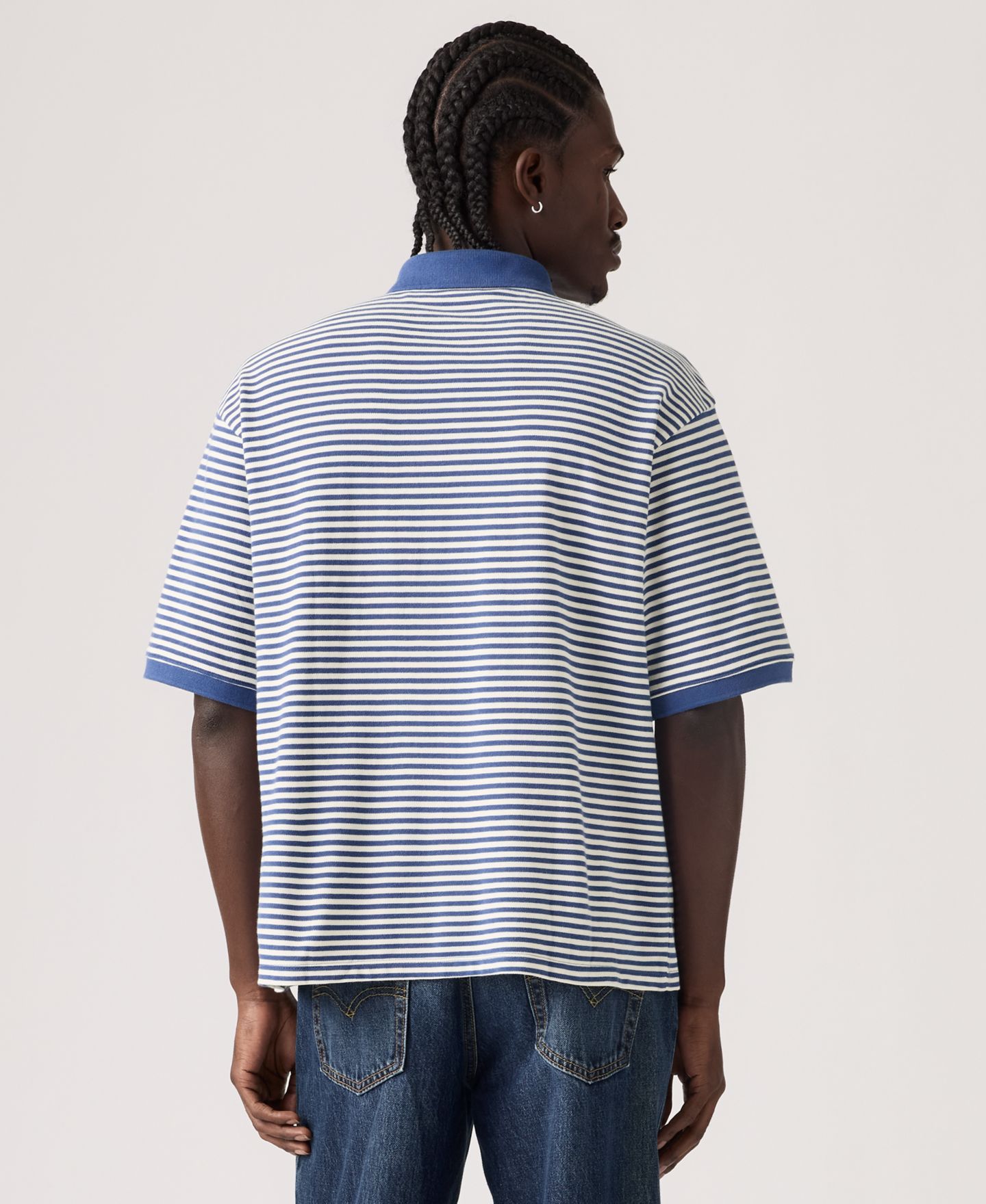 Мужское поло Levi's Boxy Striped Collared Polo Shirt, цвет: Синий — фото 4