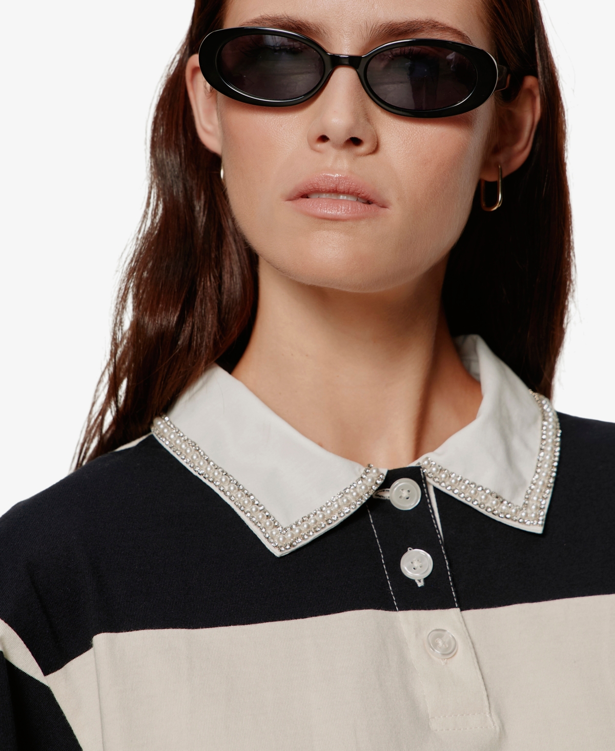 Sanctuary Women's Semi Crop Embellished Collared Polo Top