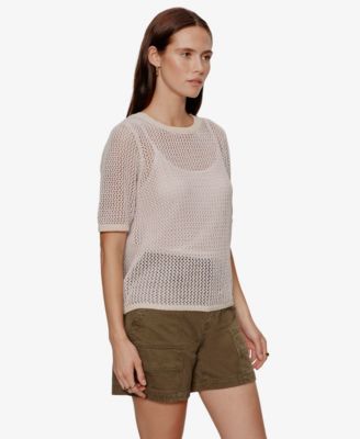Women's Open Knit Crew Neck Sweater T-Shirt