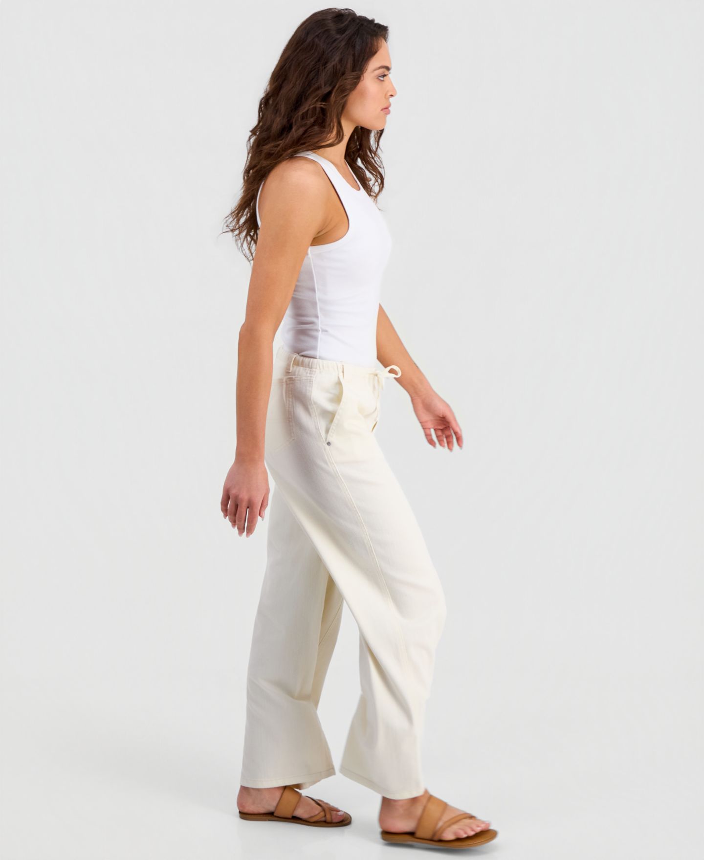 Женские джинсы And Now This Petite Seamed Slouchy Tie-Waist, цвет: Экрю — фото 3