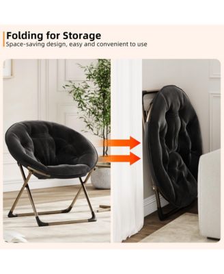 Oversized Faux Fur Foldable Saucer Chair, Sturdy Metal Frame Lounge Chair for Adults, Comfy Dorm Room Seating