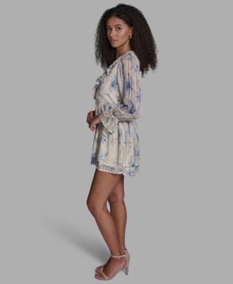 Women's Ruffle Detail V-Neck Mini Dress