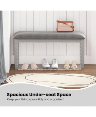 Padded Upholstered Bench with Solid Wood Legs for Bedroom