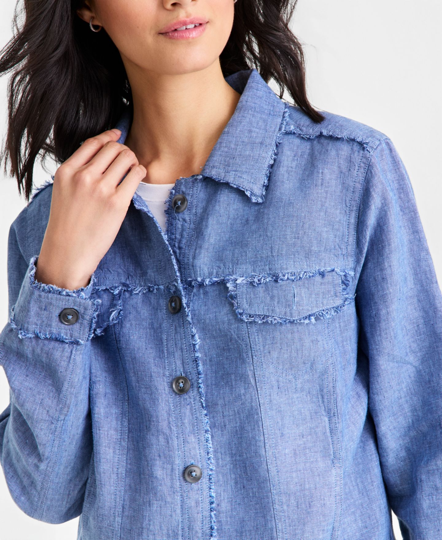 Женская куртка Charter Club Petite Fringe Long-Sleeve Linen, цвет: Синий океанский — фото 2