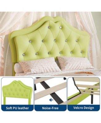 Twin Bed Frame with LED Lights, Velvet Crystal Headboard, Upholstered Platform, Drawer