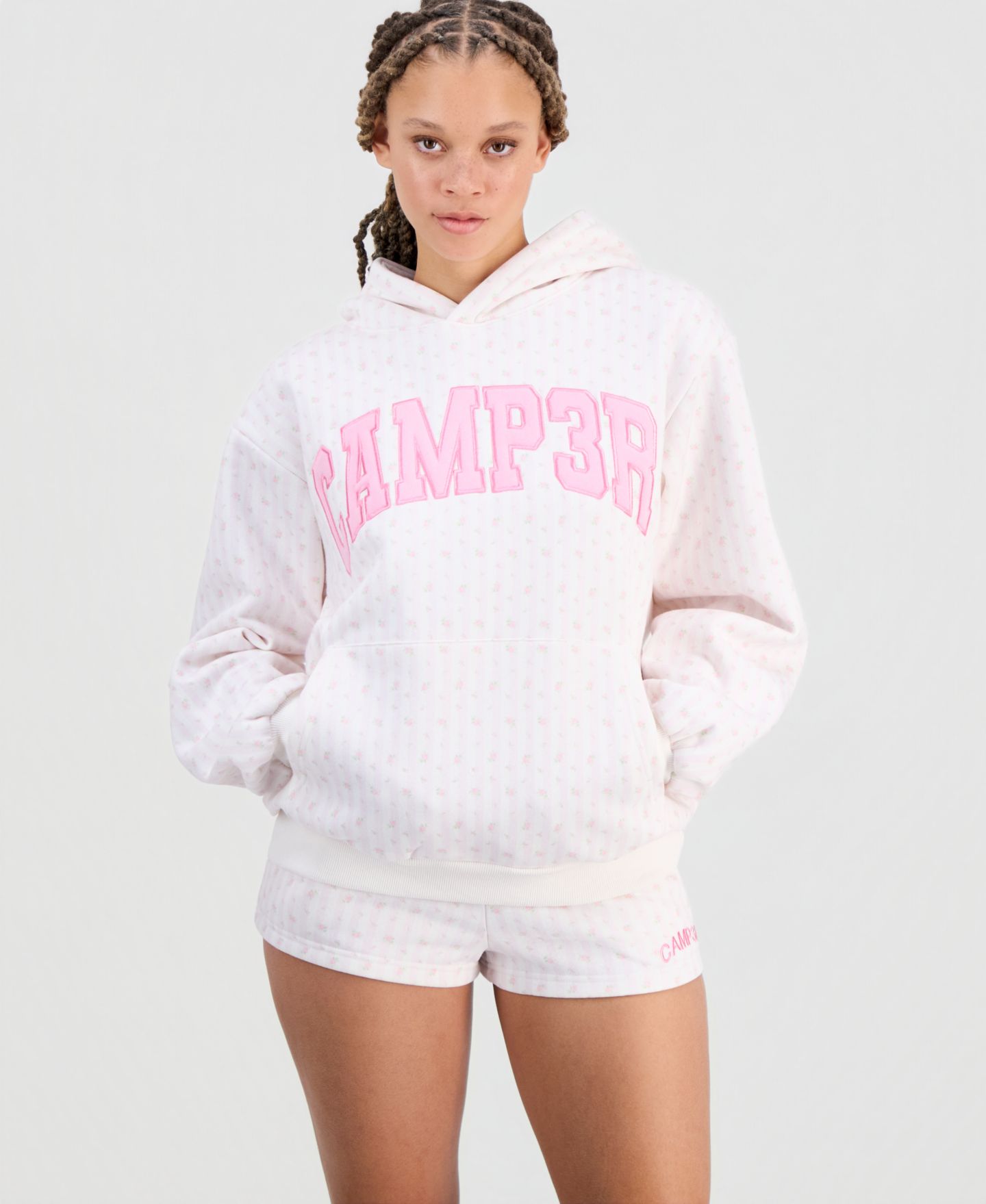 Женское худи The Happy Camp3r Juniors' Floral Print Logo Hooded, цвет: Полосатый — фото 5