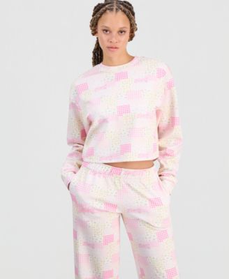 Juniors' Patchwork Print Crewneck Sweatshirt