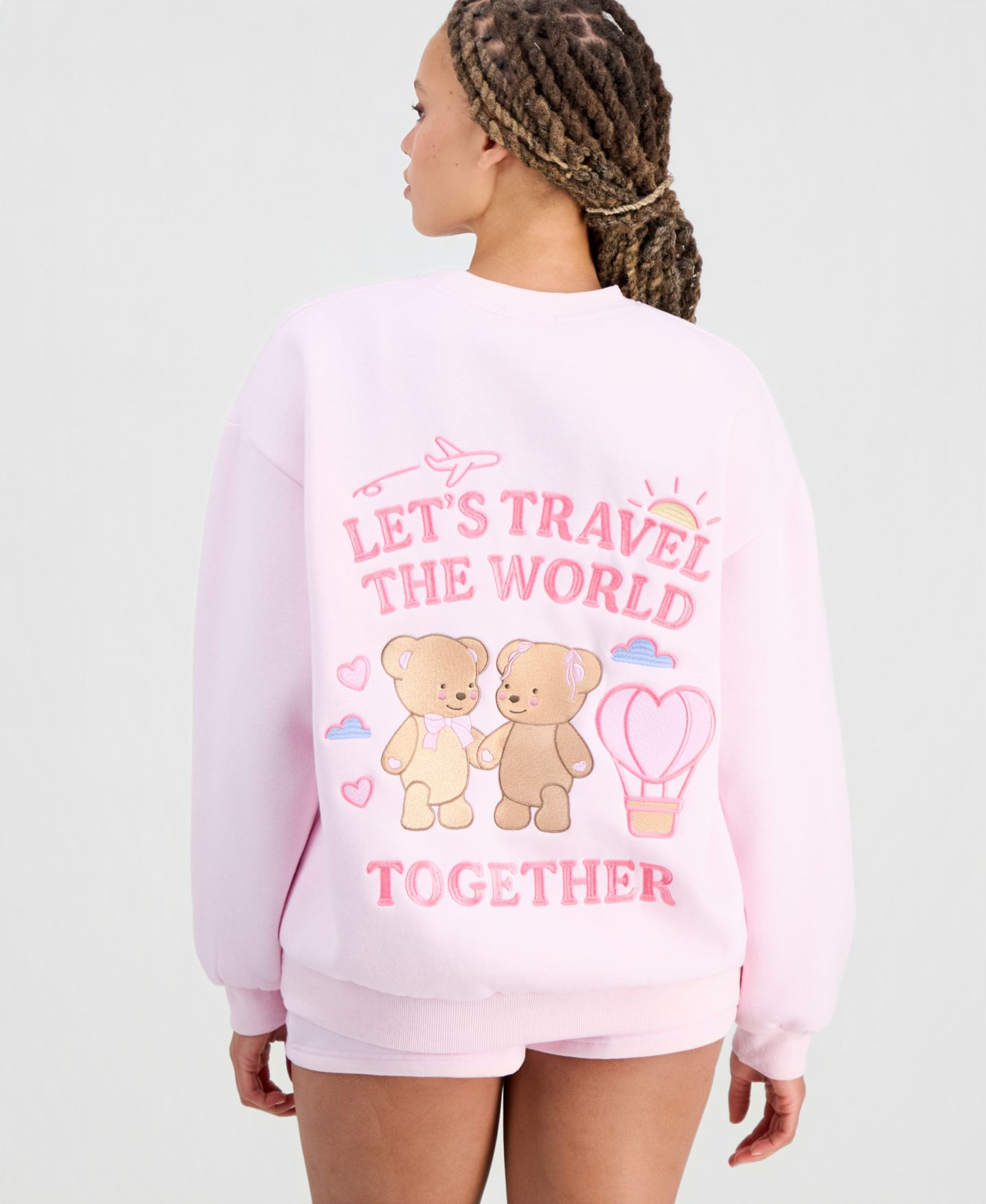 Женский свитшот The Happy Camp3r Juniors' Travel Together Embroidered Crewneck, цвет: Розовый — фото 6