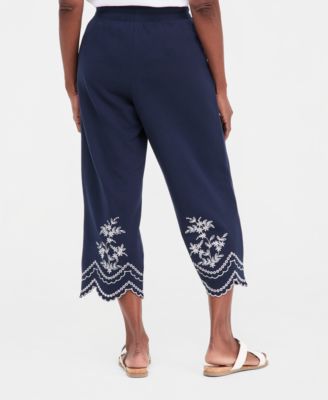 Petite Trim Eyelet Wide-Leg Knit Pants