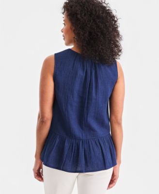 Women's Cotton Indigo Gauze Sleeveless Blouse