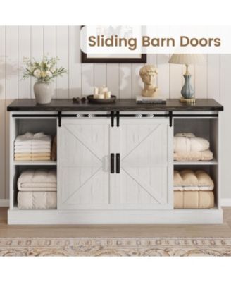 Farmhouse TV Stands for 65 Inch TV, Entertainment Center with Sliding Barn Doors, Television Stands with Large 4 Drawers & Bar Handles, Wood TV