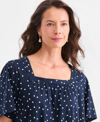 Women's Printed Square-Neck Flutter-Sleeve Top