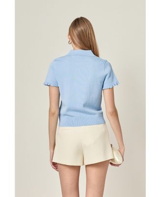 Women's Ruffle Placket Knitted Top