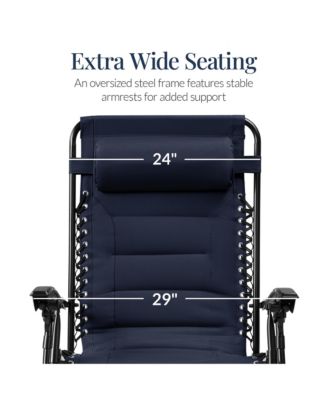 Oversized Padded Zero Gravity Chair, Folding Outdoor Patio Recliner w/ Side Tray