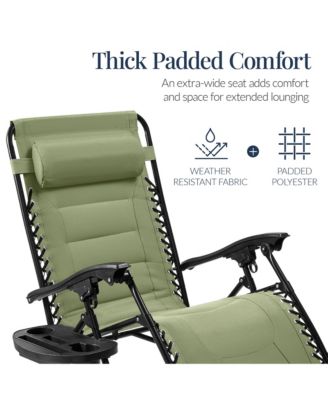Oversized Padded Zero Gravity Chair, Folding Outdoor Patio Recliner w/ Side Tray
