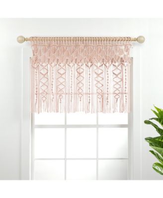 Boho Macrame Textured Cotton Valance Curtain Single 40"W x 30"L Blush - Macrame Valances For Windows, Boho Kitchen Curtain