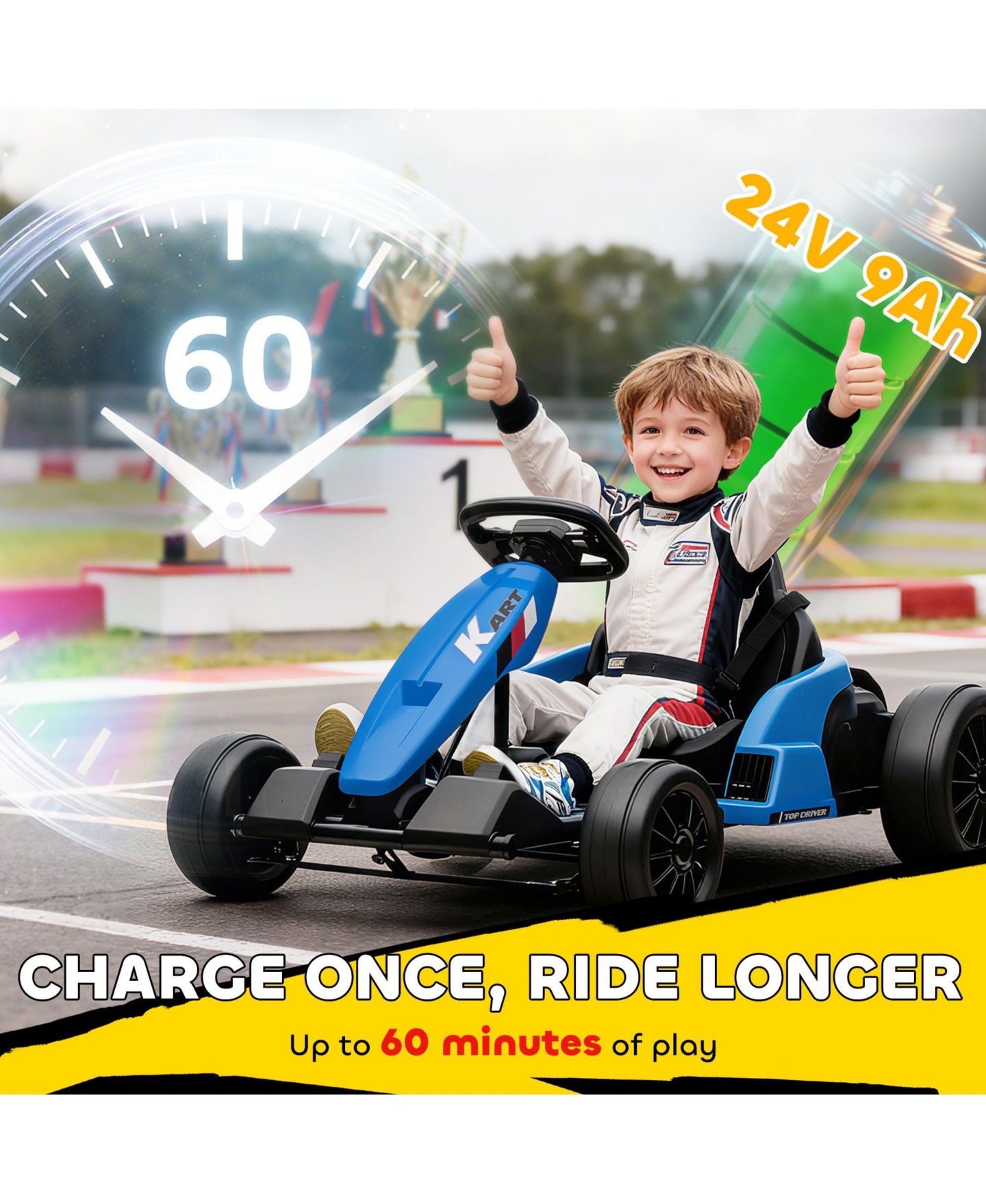 Детская игрушка Qaba 24V Electric Drift Go Kart with Dual 150W Motors, Ages 8+, цвет: Синий — фото 5