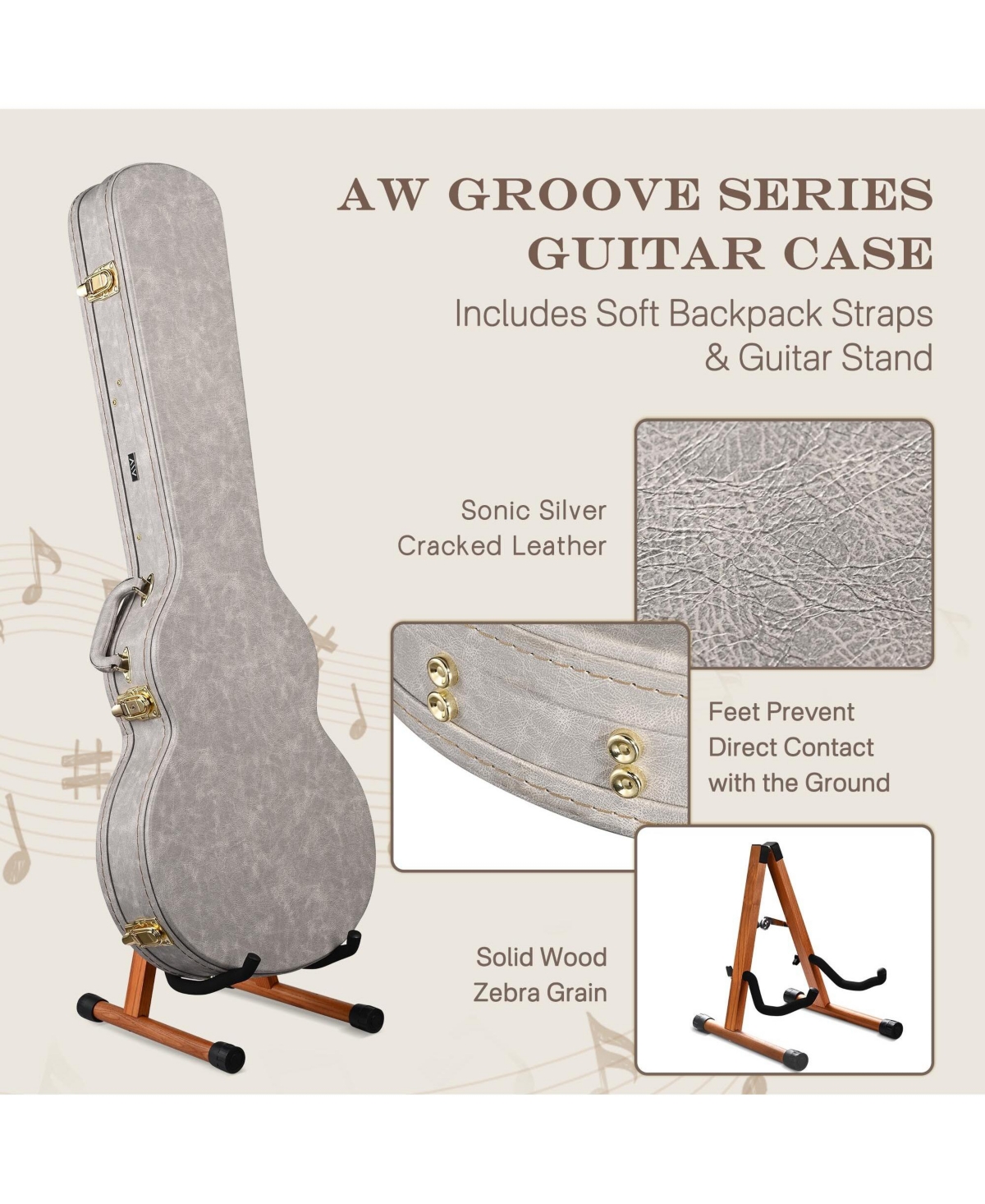 Yescom Les Paul Electric Guitar Hard Case with Backpack Strap & Folding Stand Fits for Lp Style, Groove Series Sonic Silver