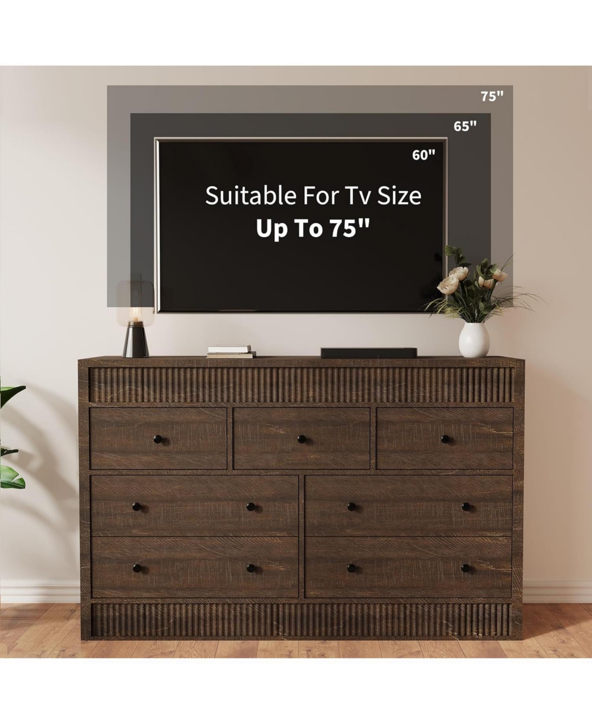 gaomon 54" Wide Wooden 7 Drawer Fluted Dresser