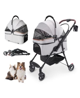 All-Terrain Pet Stroller with 360° Rotating Wheels & Detachable Carrier, 4-Wheel Foldable Travel System with Storage Bag