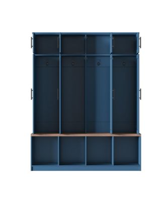 Farmhouse Hall Tree with Hidden Hooks and Walnut Seating Bench