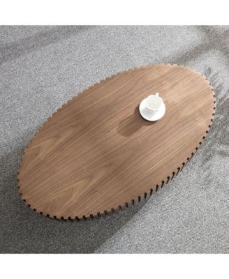 Modern Handcraft Drum Coffee Table - 43.7-Inch Oval Small Coffee Table