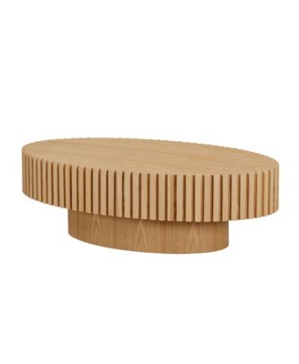Modern Handcraft Drum Coffee Table - 43.7-Inch Oval Small Coffee Table