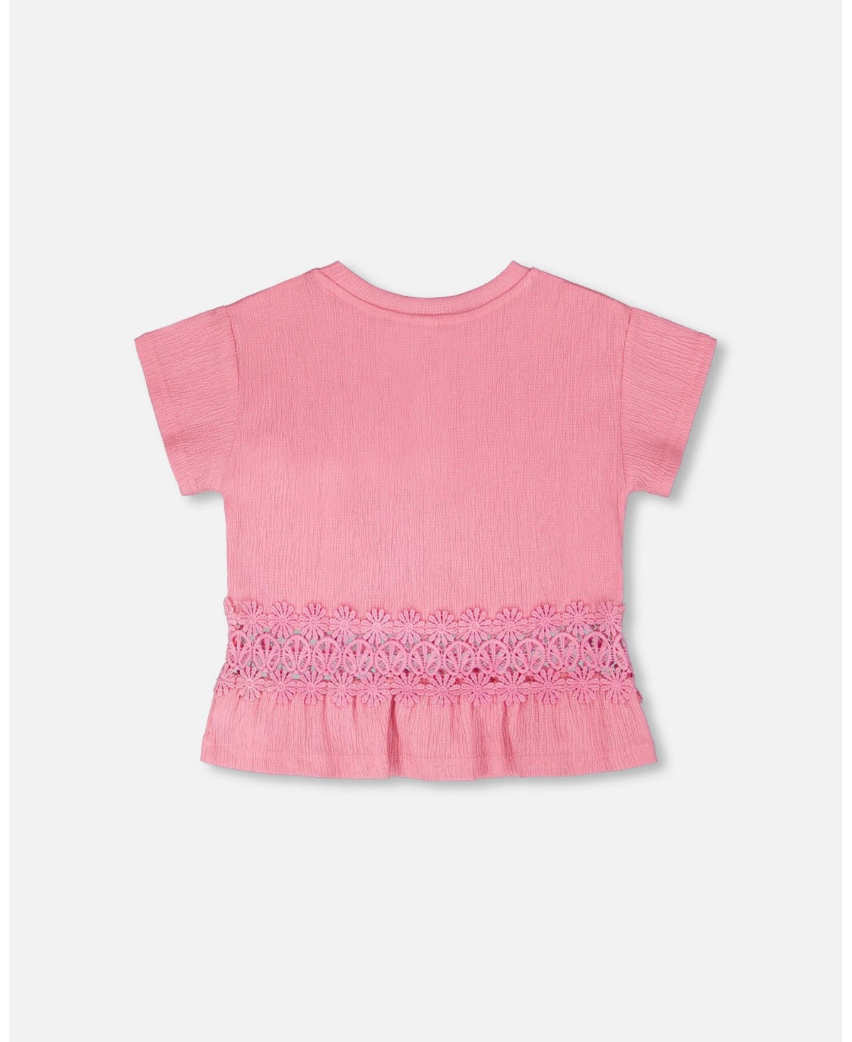Deux par Girl Crinkle Jersey Long T-Shirt with Crochet Insert Pink - Toddler|Child