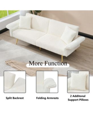 79-Inch Corduroy Sofa Bed Foldable Double Sofa Bed with Adjustable Armrests