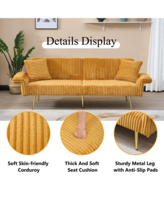 79-Inch Corduroy Sofa Bed Foldable Double Sofa Bed with Adjustable Armrests