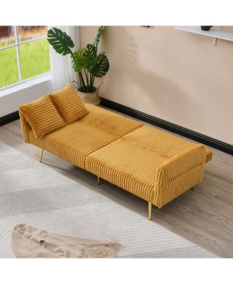 79-Inch Corduroy Sofa Bed Foldable Double Sofa Bed with Adjustable Armrests