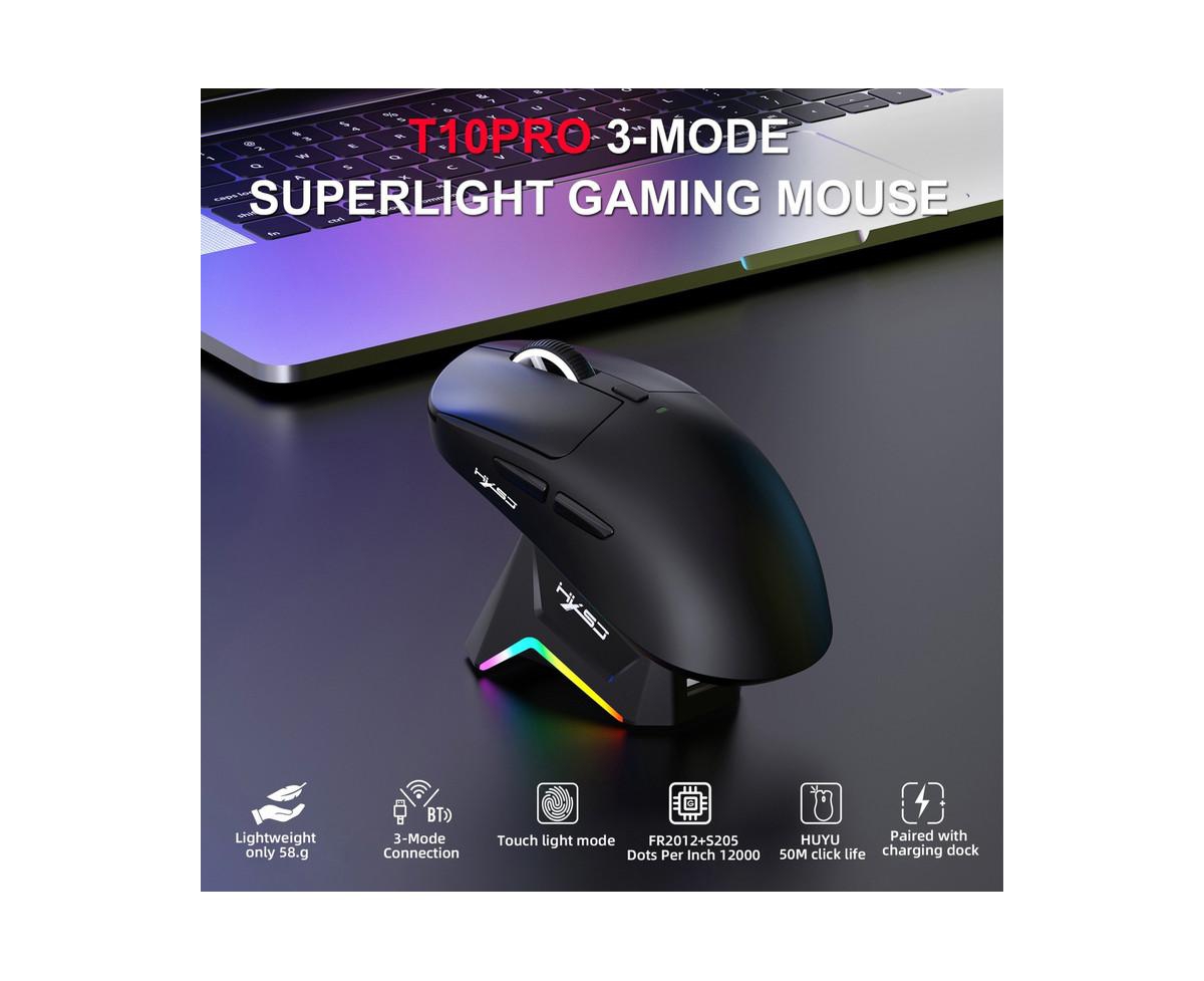 Risokeys Tri-Mode Wireless Gaming Mouse, Lightweight, 12000 Dpi Adjustable, Magnetic Rgb Charging Dock, BT5.3+2.4G+Wired, for Pc, Laptop