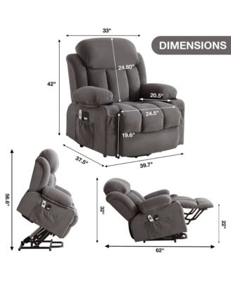 Power Lift Recliner Chair with Heat and Massage Electric Fabric Recliner Chair for Elderly with Side Pocket