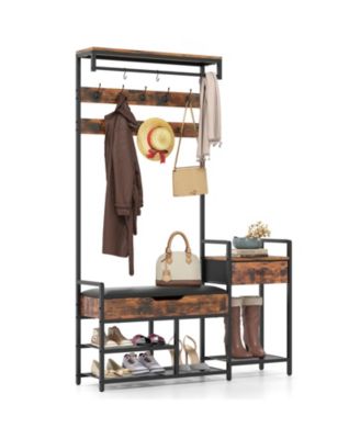 Tall Hall Tree with Bench and Coat Rack for Entryway