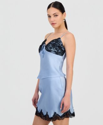 Women's Lace-Trim Satin Mini Skirt