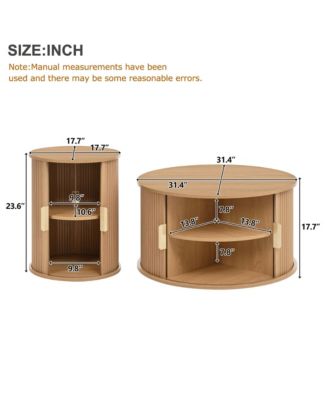 Coffee Table Set with Sliding Tambour Door and Round Fluted End Table for Living Room
