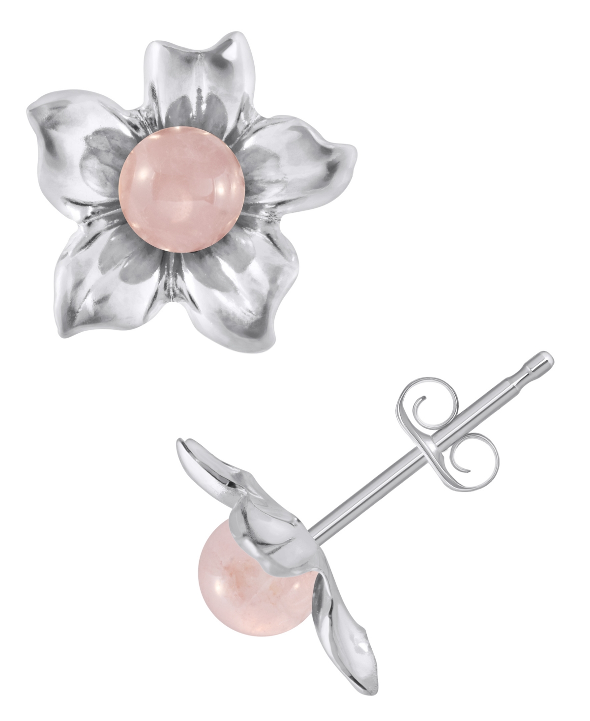 Macy's Amethyst (1-3/8 ct. t.w.) Hibiscus Flower Stud Earrings in 10k Yellow Gold (Also Available in Onyx, Lapis, Aquamarine, Rose Quartz) - Rose Quar