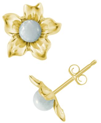 Amethyst (1-3/8 ct. t.w.) Hibiscus Flower Stud Earrings in 10k Yellow Gold (Also Available in Onyx, Lapis, Aquamarine, Rose Quartz)