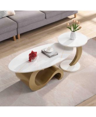 2 Piece Modern Wood Nesting Coffee Table Set