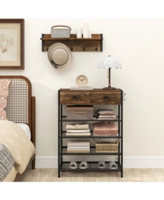 Wall-Mounted Coat Hanger with 5-Tier Shoe Rack